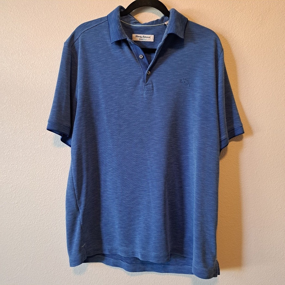 Tommy Bahama IslandZone Polo Shirt Mens Large Blue Marl Textured Short Sleeve